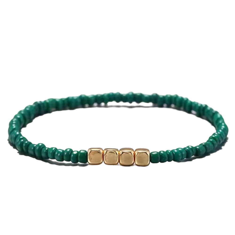 Forest Green Riced Beaded Elastic Bracelet